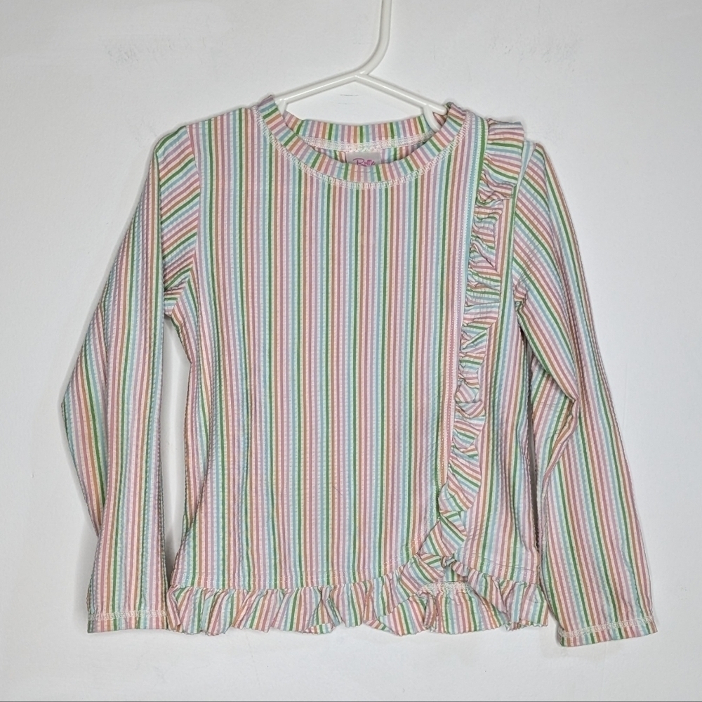 Ruffle Butts Colorful Rainbow Striped Long Sleeve Rash guard Swim Cover Up 4T